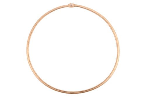 Lot 105 - A flat snake chain necklace, completed with a...