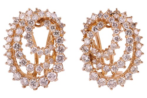 Lot 84 - A pair of diamond-set ear clips, of oval...
