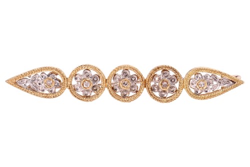 Lot 76 - A diamond-set bar brooch, openwork mount...
