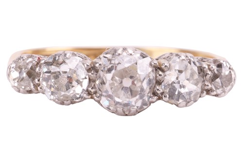Lot 195 - An old-cut diamond half hoop ring, with an...