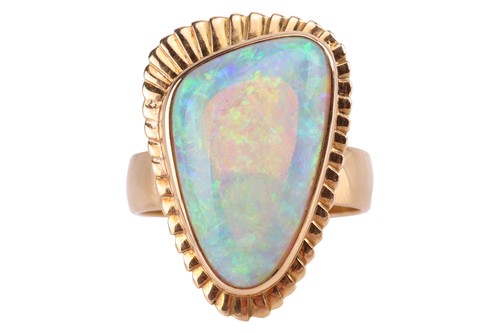 Lot 3 - A large opal cocktail ring, the gadrooned...