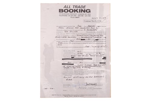 Lot 33 - The Smiths: the original live booking contract...