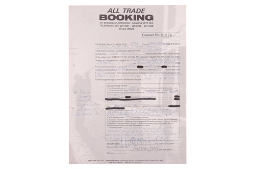 Lot 49 - The Smiths: the original live booking contract...