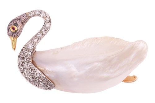 Lot 127 - A gem-set swan brooch by Black Starr & Frost,...