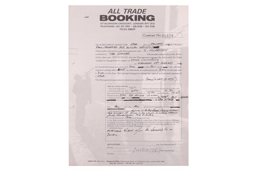 Lot 4 - The Smiths: the original live booking contract...