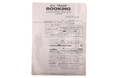 Lot 66 - The Smiths: the original live booking contract...