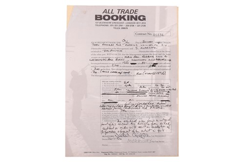 Lot 67 - The Smiths: the original live booking contract...