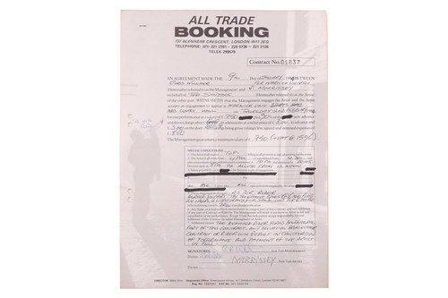 Lot 20 - The Smiths: the original live booking contract...
