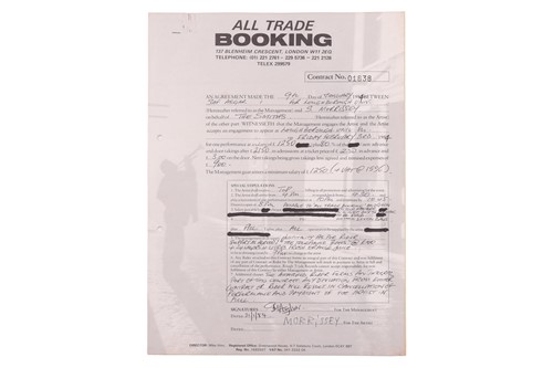 Lot 52 - The Smiths: the original live booking contract...
