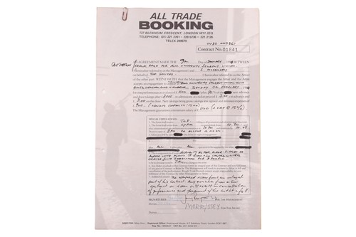 Lot 85 - The Smiths: the original live booking contract...