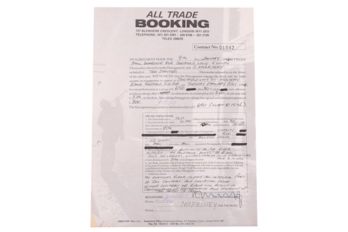 Lot 21 - The Smiths: the original live booking contract...