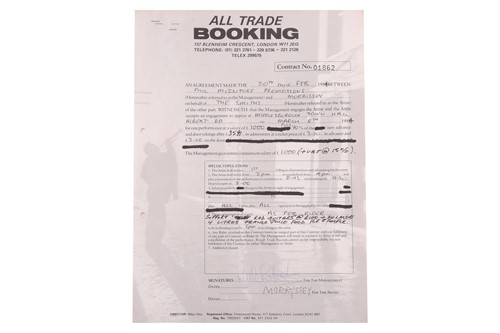 Lot 51 - The Smiths: the original live booking contract...