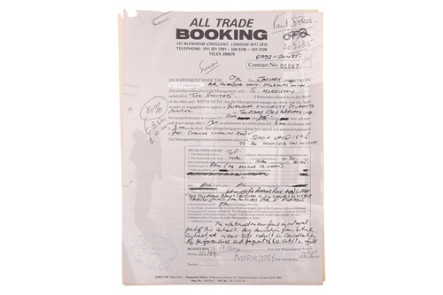 Lot 81 - The Smiths: the original live booking contract...