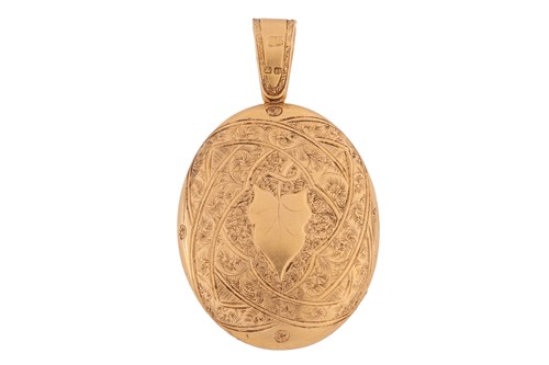 Lot 168 - An oval locket of foliate design, with...