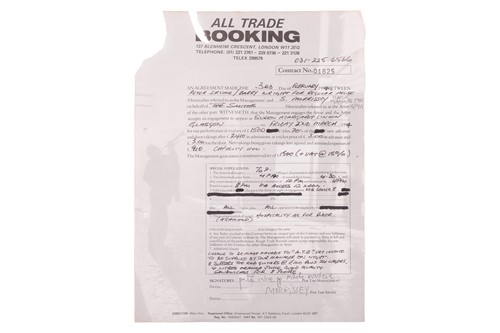 Lot 7 - The Smiths: the original live booking contract...