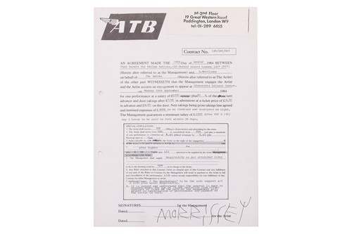 Lot 80 - The Smiths: the original live booking contract...