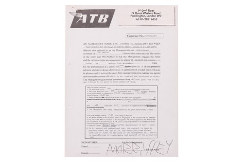 Lot 70 - The Smiths: the original live booking contract...