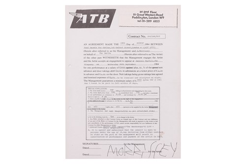 Lot 23 - The Smiths: the original live booking contract...
