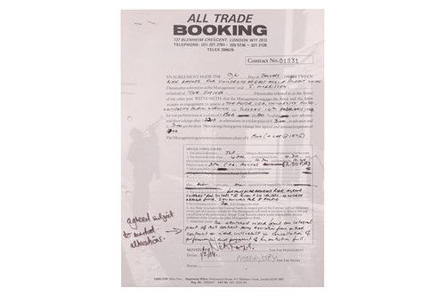 Lot 73 - The Smiths: the original live booking contract...