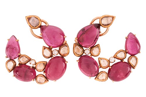 Lot 116 - A pair of pink tourmaline and diamond cluster...