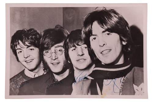 Lot 84 - The Beatles: Signed autopen black and white...