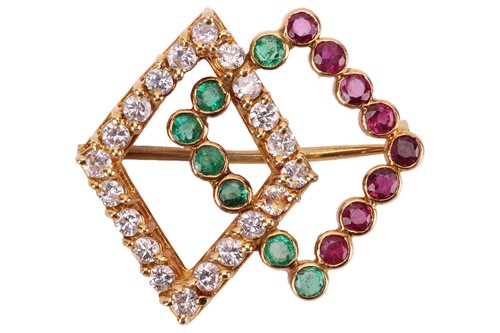 Lot 162 - A ruby, emerald and diamond brooch, in the...