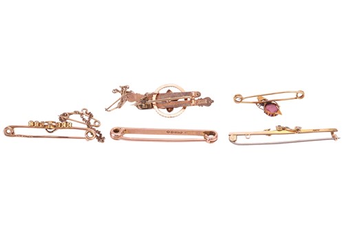 Lot 110 - A collection of gem-set bar brooches;...