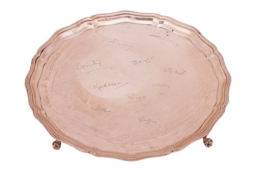 Lot 358 - A silver salver, with beaded decoration to the...