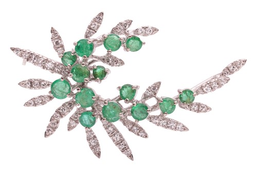 Lot 163 - An emerald and diamond spray brooch, a sweep...