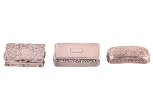 Lot 338 - Two George III silver snuff boxes and another;...