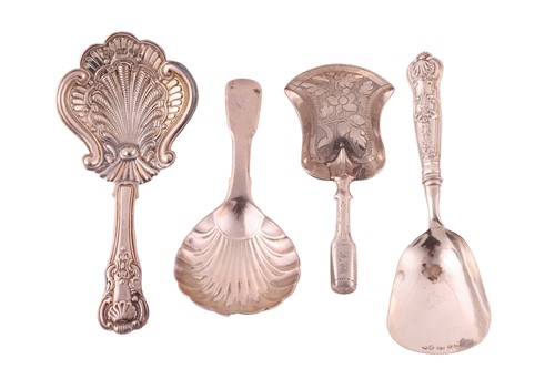 Lot 339 - Four silver tea caddy spoons; to include a...
