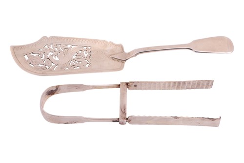 Lot 303 - A pair of George III fiddle pattern asparagus...