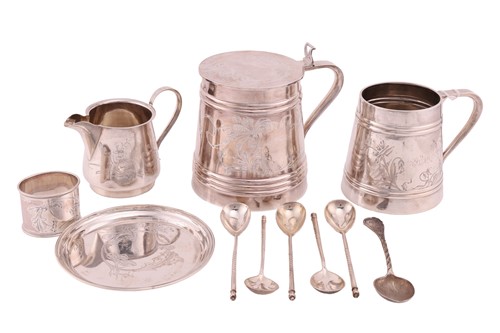 Lot 355 - A collection of Russian white metal items; to...