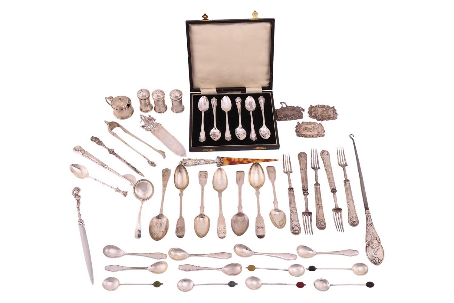 Lot 156 - A group of mixed silver flatware, comprising a...