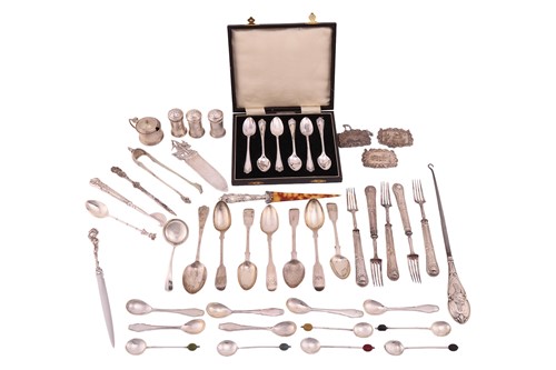 Lot 156 - A group of mixed silver flatware, comprising a...