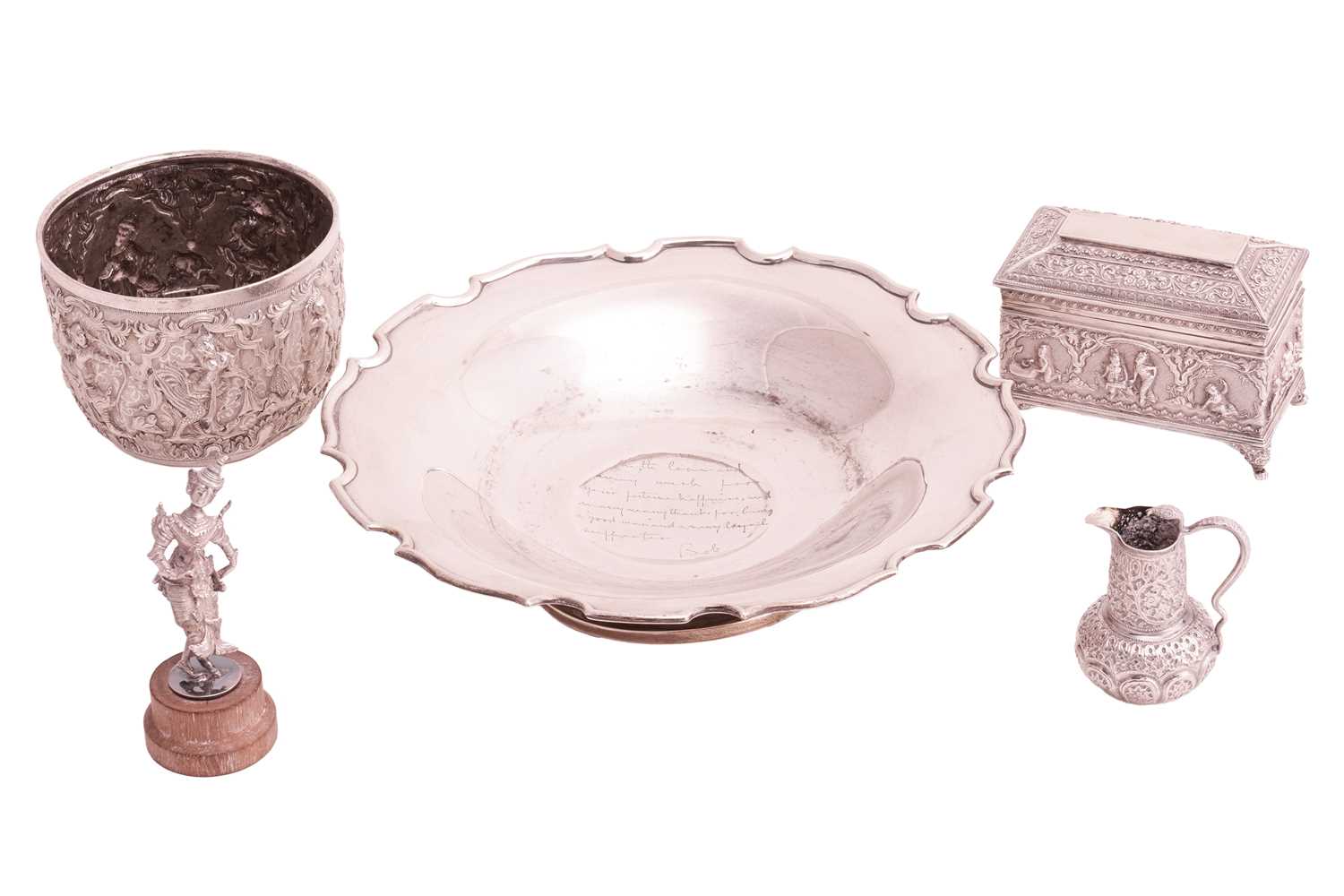 Lot 128 - A Burmese bowl, a Burmese casket, a repousse...