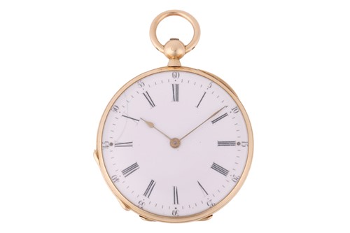 Lot 295 - An 18ct gold open-face pocket watch, featuring...