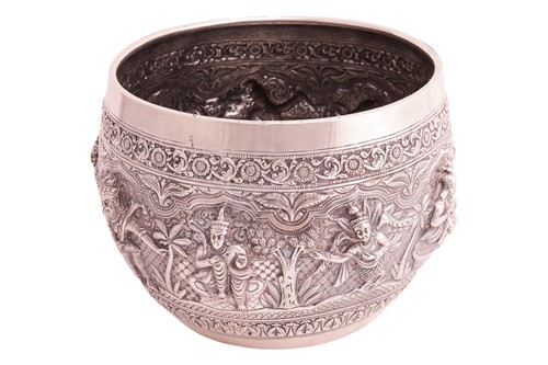Lot 334 - An Indian Poona white metal bowl; of...