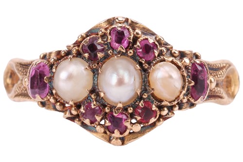 Lot 22 - A Victorian seed pearl and ruby ring, of...