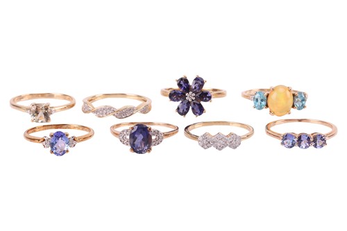 Lot 19 - A collection of eight gem-set rings in 9ct...