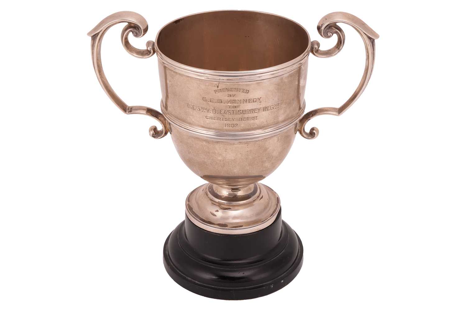 Lot 56 - A silver East Surrey Regimental two-handled...
