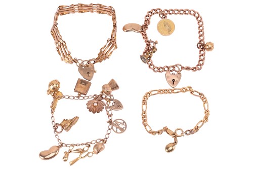 Lot 12 - Four charm bracelets; comprising heart padlock...