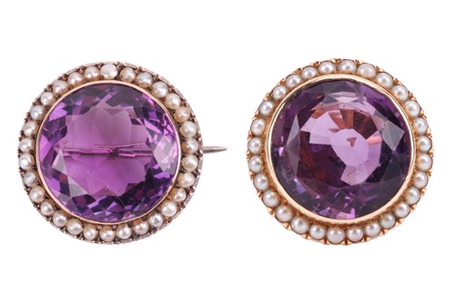 Lot 31 - A large amethyst and seed pearl cocktail ring,...