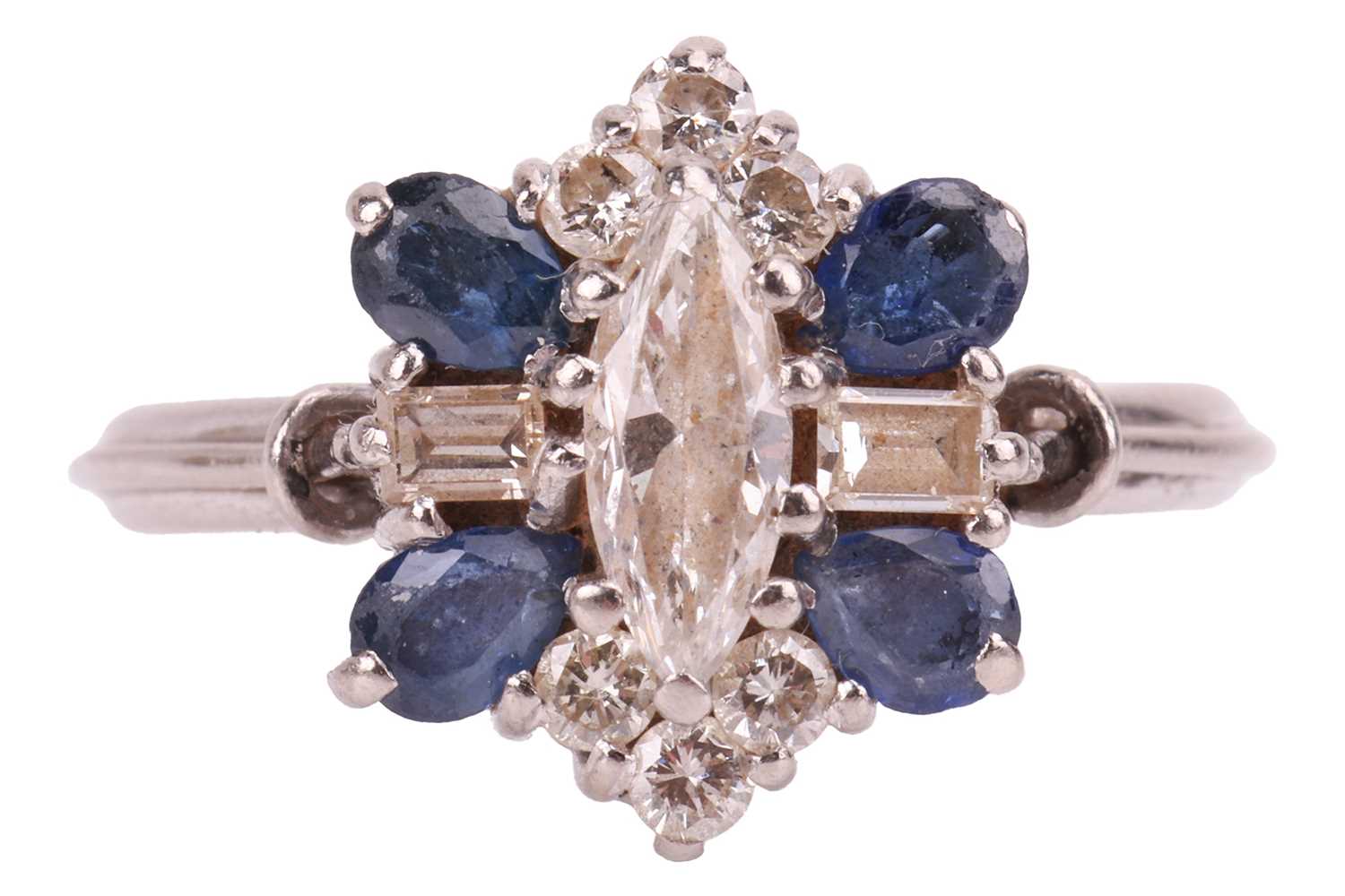 Lot 8 - A diamond and sapphire cluster ring, with an...