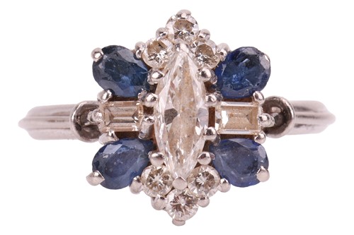 Lot 8 - A diamond and sapphire cluster ring, with an...