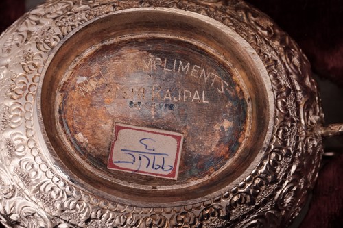 Lot 125 - An Indian five-piece tea set, in fitted case,...