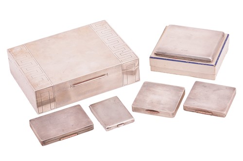 Lot 307 - A silver cigarette box, with engine-turned...