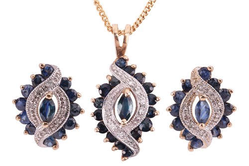 Lot 108 - A pair of 9ct gold sapphire and diamond...