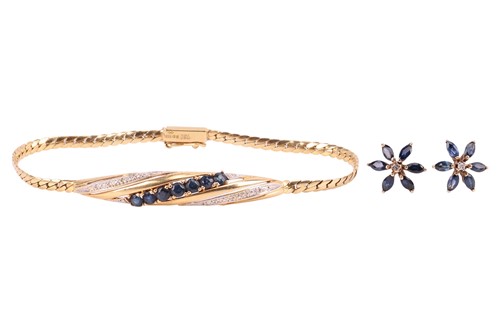 Lot 158 - An 18ct gold sapphire bracelet and a pair of...