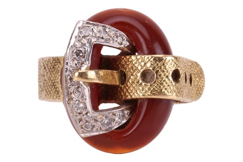 Lot 169 - A carnelian and diamond garter and buckle ring...